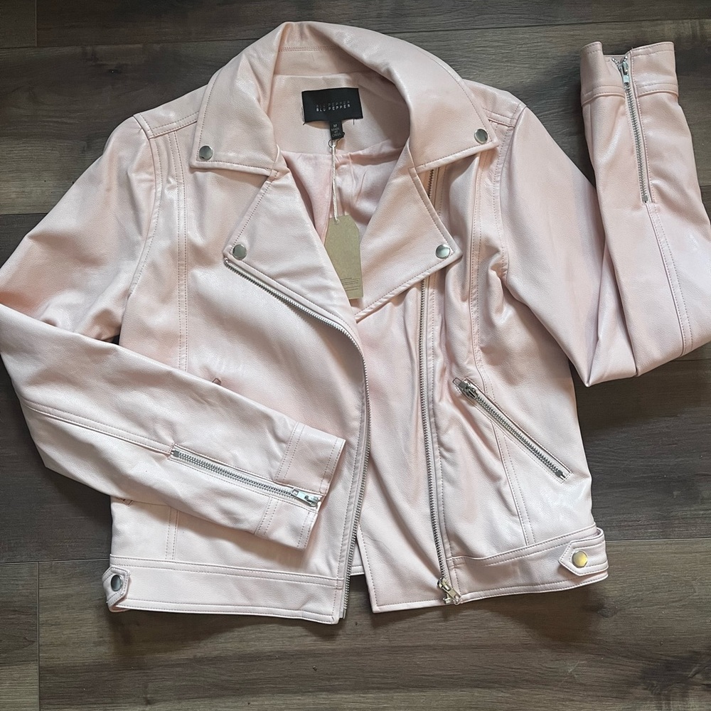 NWT Blu Pepper Pink Faux Leather Jacket Sz M